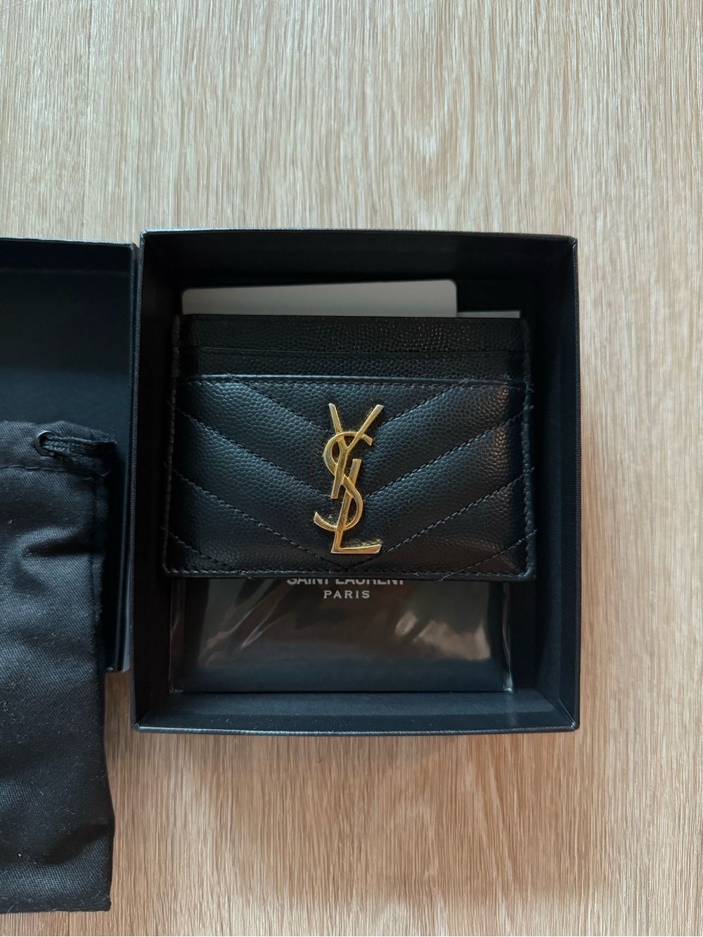 Saint Laurent Black Grained Leather Cassandre Card Case with Gold YSL Monogram - Picture 1 of 8